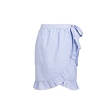 J CREW FACTORY Womens Size 6 Blue True Wrap Skirt in Cotton Poplin Ruffle - £13.26 GBP