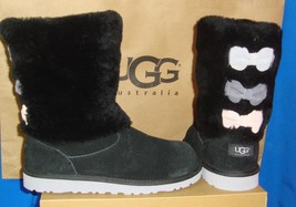 UGG Australia Black MALENA Multicolor Triple Bow Sheepskin Cuff Boots Si... - £79.05 GBP