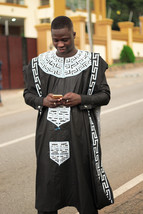 Black with White Agbada Babariga 3 Pcs African Men&#39;s Clothing African Fashion - £147.42 GBP