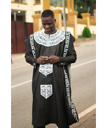 Black with White Agbada Babariga 3 Pcs African Men&#39;s Clothing African Fa... - $185.00