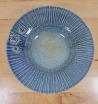 Art Pottery Bowl Blue Ridged large Rim with detail signed Oakley boho co... - $19.99