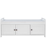 Rustic White Storage Bench with Shutter Doors &amp; Hidden Storage - $300.99