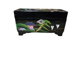 Vintage GNCO Japan Black Lacquer Wood Musical Jewelry Box Felt Lined HandPainted - £14.94 GBP