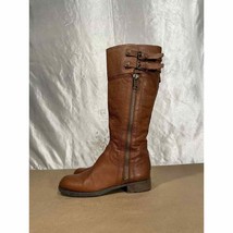 Franco Sarto Poet Brown Leather Knee High Riding Boots Zip Buckle 6.5 M - £36.16 GBP