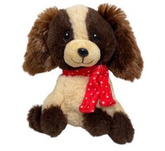 Walmart Tan and Brown Puppy Dog with Long Ears Small Red White Scarf Plush  - $11.24