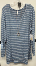 NWT LuLaRoe 3XL Blue &amp; White Pinstriped Sweater Fabric Lynnae Long Sleeved Shirt - £29.88 GBP