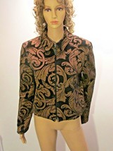 EARL RUTENBERG Jacquard Brocade Short Jacket Black Gold Medium Full Zipp... - £23.56 GBP