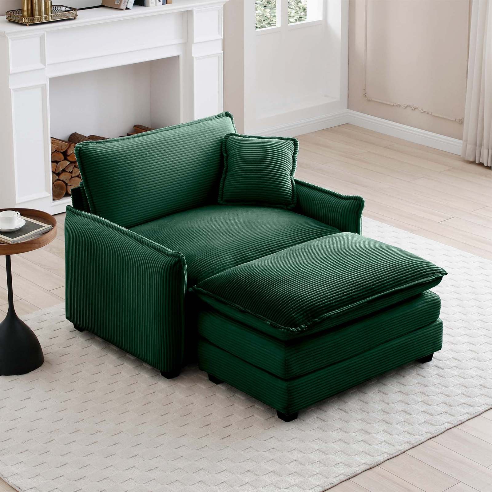 Green Corduroy Sofa &amp; Footstool: Living Room &amp; Bedroom - £341.27 GBP