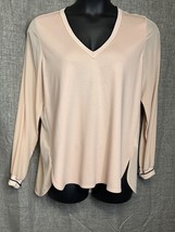 Vince Womens Large Peachy Pink V Neck Tunic Black Trim High Low Hem Long... - $12.95