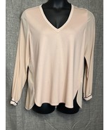 Vince Womens Large Peachy Pink V Neck Tunic Black Trim High Low Hem Long... - $246.13 MXN