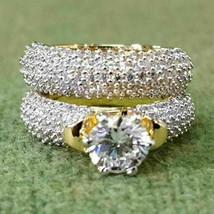 2Ct Lab Created Round Diamond 14K Yellow Gold Plated His/Her Wedding Trio Ring - £129.01 GBP