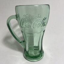 Coca-Cola Glass With Handle Embossed 16 Oz Heavy Clear Green 6.25&quot; Glass Mug - £11.83 GBP