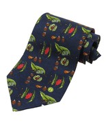 Dunhill Men&#39;s Printed Silk Tie Nuts &amp; Leaves Print Navy Blue Made in Italy - $24.99