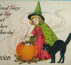 Halloween Postcard Black Cat Lil Green Cape Witch Nash Series 27 McKeesport 1917 - £53.59 GBP