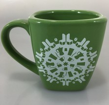 Starbucks Green Square Coffee Mug 2004 Snowflakes of Cups Chairs Percola... - £22.27 GBP