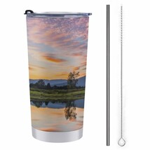 Mondxflaur Lake Landscape Steel Thermal Mug Thermos with Straw for Coffee - $20.98