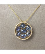 Elegant 18k Yellow Gold Necklace with Natural White Diamonds &amp; Blue Sapp... - $3,207.60