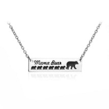 Mom Mama Six Baby Bear Bar Silver Necklace Mother Grizzly for Mothers day gift - £6.30 GBP