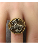Rare ART Ram Aries Ring  Silver Gold Tone Adjustable Repousse Rhinestone... - $1,124.16 MXN