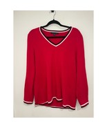 Tommy Hilfiger Red V neck Sweater size XL Preppy Retro Y2K - $11.30