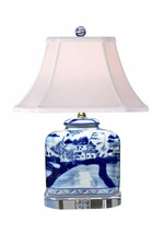 Blue And White Porcelain Jar  w/ Village Scenery Table Lamp w/ A Cry Base 19” - £214.32 GBP