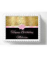 Gold and Black Gift Edible Image Edible Birthday Cake Topper Frosting Sh... - £12.95 GBP