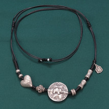 Handwoven Adjustable Wax Rope Necklace With Sterling Silver Elephant Pendant - £55.45 GBP