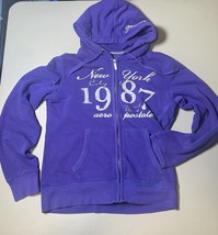 Aeropostale Full Zip Hoodie New York 1987 Women’s L Purple - $548.24 MXN