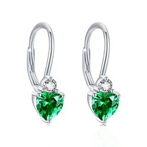 925 Sterling Silver Hypoallergenic Heart Zirconia Earrings Birthstone Je... - $18.87