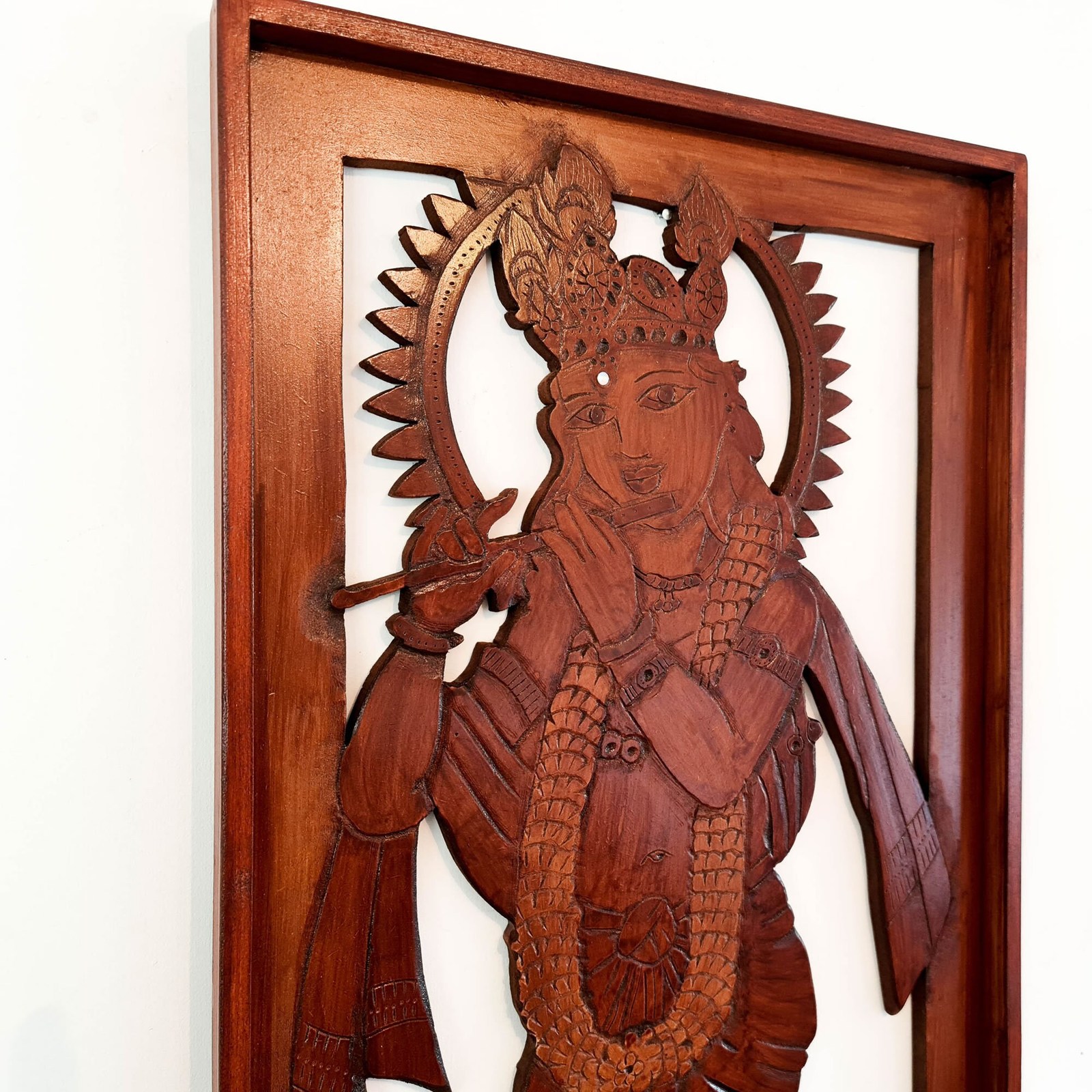 Krishna Hindu God Goddess Wood Sculpture Wall Art Temple Mandir Pooja Prayer Item image 6