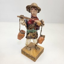 Vintage Handmade Mexican Folk Art Paper Mache Figurine Old Man With Water Jugs - £20.82 GBP