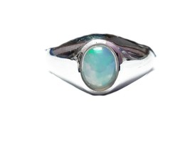 Opal Mens Band 1.5 Ct Opal Band Solid Silver Opal Ring October Birthstone Ring - £47.67 GBP