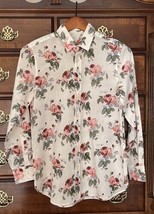 Saint Laurent Paris Cotton Blouse Shirt roses floral button down SMALL S... - £77.55 GBP