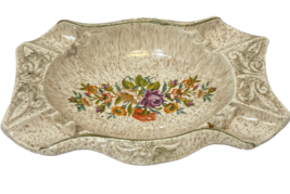 Vintage MCM Retro Floral Rectangle Footed Embossed Ceramic Ashtray Trinket 10x7&quot; - £17.43 GBP