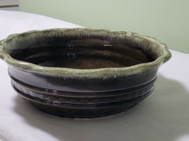 Vintage Hull USA  Pottery Green brown Drip Glaze Bowl planter F26 - £18.63 GBP
