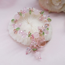 Sweet Animal/Pendant Natural Stone Pink Crystal Beaded Bracelets for Women Girls - £11.40 GBP