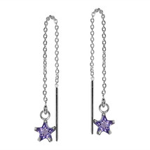 Purple Cubic Zirconia Star Thread Slide Sterling Silver Earrings - £9.49 GBP