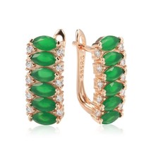 Kienl Full Green Natural Zircon Women&#39;s Square Earring 585 Rose Gold Color Vinta - £9.83 GBP
