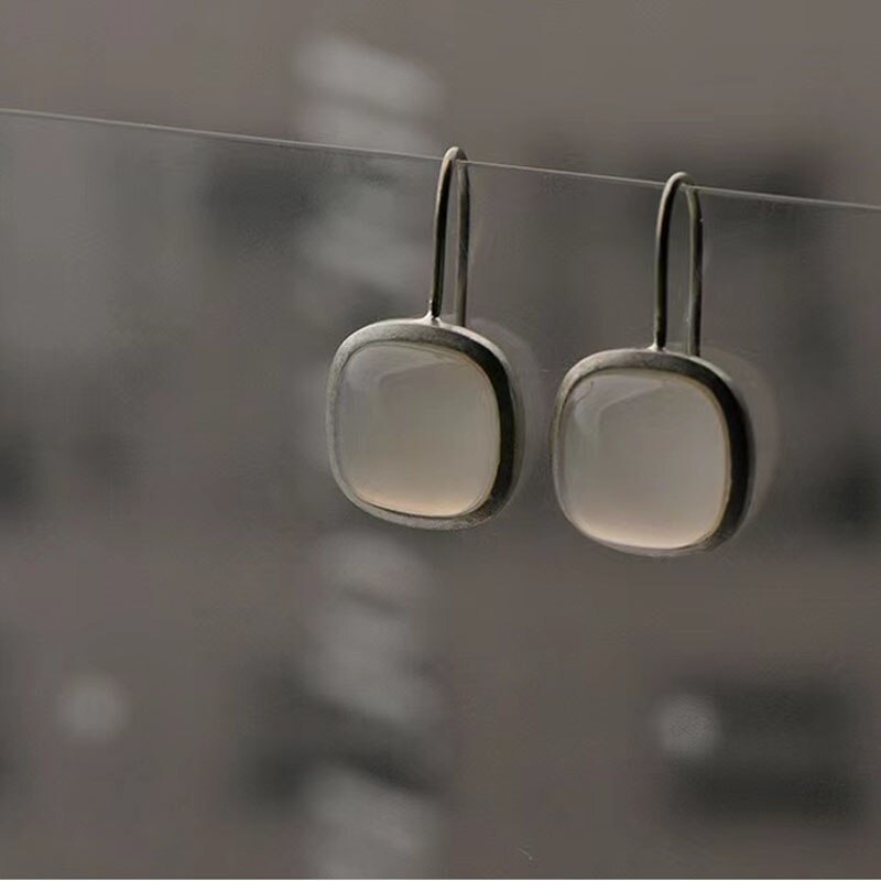 Primary image for Fashion Silvery Earrings Retro Simple Natural Stone Geometry Square Clip Earring