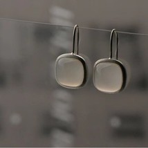 Fashion Silvery Earrings Retro Simple Natural Stone Geometry Square Clip Earring - £7.43 GBP