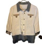 Vintage Rework Denim Jacket; White Denim Knit Patchwork Coat - £11.50 GBP