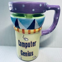 Bella Casa  Computer Genius Travel Mug with Lid Ceramic 6.5&quot; Tall Hand Painted - £9.38 GBP