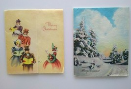 Christmas Greeting Cards Lot Of 2 Singing Carolers Trees Vintage Happy New Year - £7.80 GBP