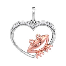 10k White Gold Womens Round Diamond Rose-tone Frog Heart Love Pendant 1/20 Cttw - £95.12 GBP