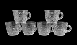 LE Smith Punch Cups Pinwheel And Stars Etched Handle Glass Clear Set 6 Vintage - £17.34 GBP