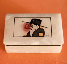 Vintage Roberto Tortoli Alabaster Trinket Box Italy Himark Hinged Art Deco Lady - £36.46 GBP