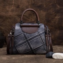 New Vintage Genuine Leather Women Bag Handmade Embossing Plaid Handbag Nature Co - £100.27 GBP
