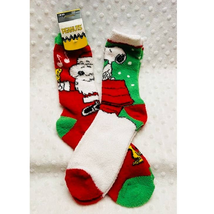 Peanuts Snoopy (2) Pairs Holiday Crew Length Fuzzy Socks, Size 9-11-NEW - £12.73 GBP