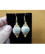 (DP3-616) REAL Late Pleistocene Stegodon gray stone bead gold dangle Ear... - £15.63 GBP