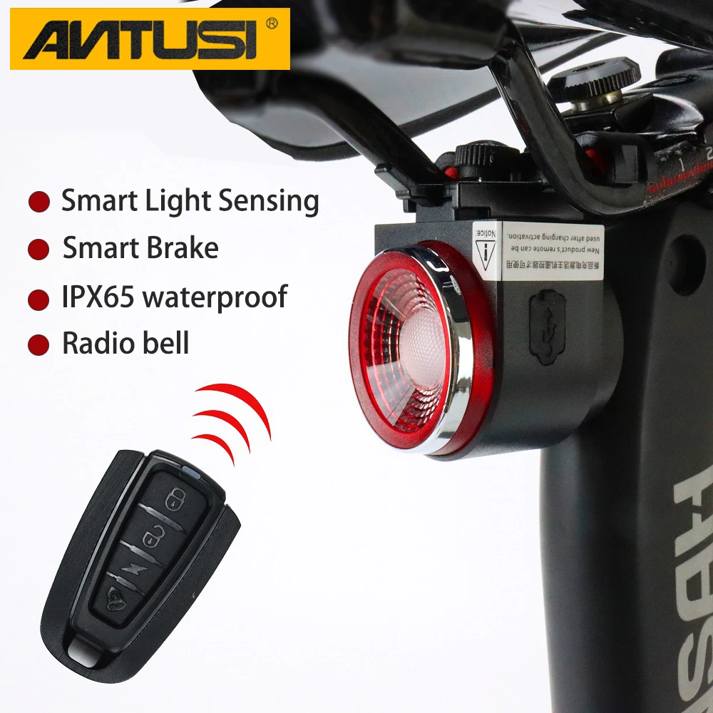 ANTUSI A8 Bike Braking Rear Lamp Aillight Anti-theft Alarm Lock Remote Smart - £24.68 GBP
